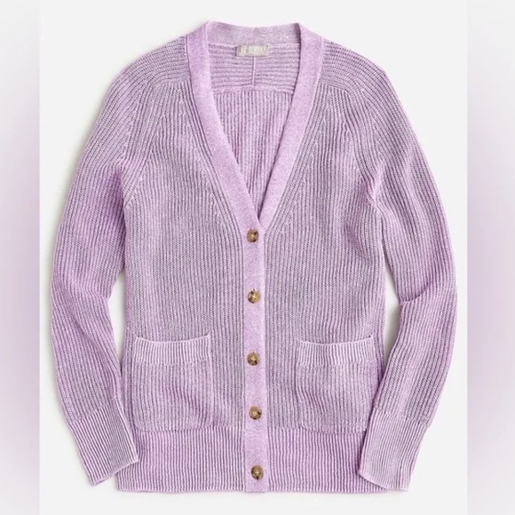J crew relaxed cotton linen blend cardigan purple - Picture 1 of 2
